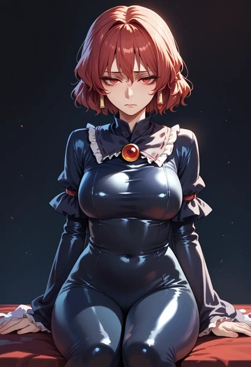 touhou,kamishirasawa_keine,black widow bodysuit,spiderweb cape,leather gloves  - AI generated anime art