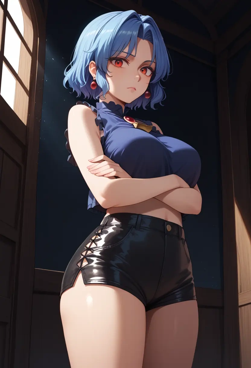 touhou,kamishirasawa_keine,leather,shorts,crop top  - 