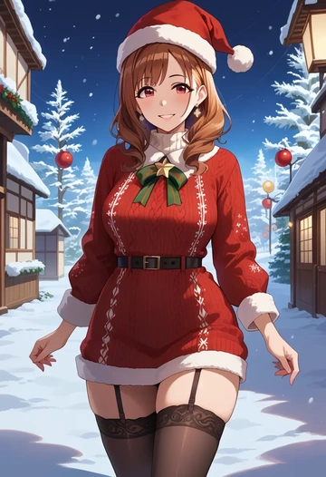 idolmaster,kamiya_nao,sweater,stockings,Thigh garters  - AI generated anime art