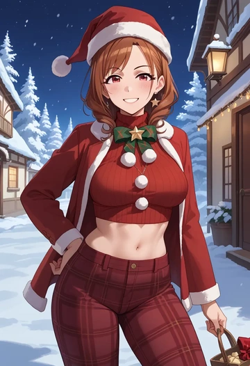 idolmaster,kamiya_nao,Christmas,plaid trousers  - AI generated anime art