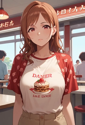 idolmaster,kamiya_nao,handwritten script shirt,dolphin shorts  - AI generated anime art