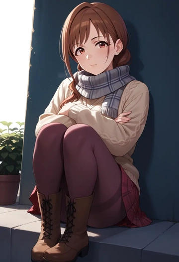 idolmaster,kamiya_nao,winter,student uniform,fur-lined parka  - AI generated anime art