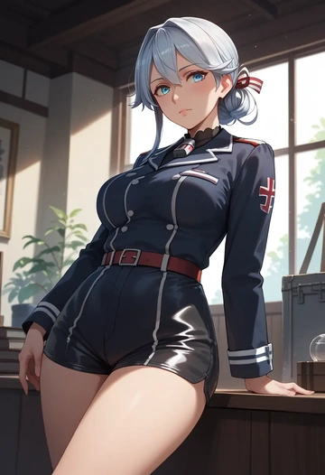 kantai_collection,kamoi_(kancolle),leather,shorts  - AI generated anime art