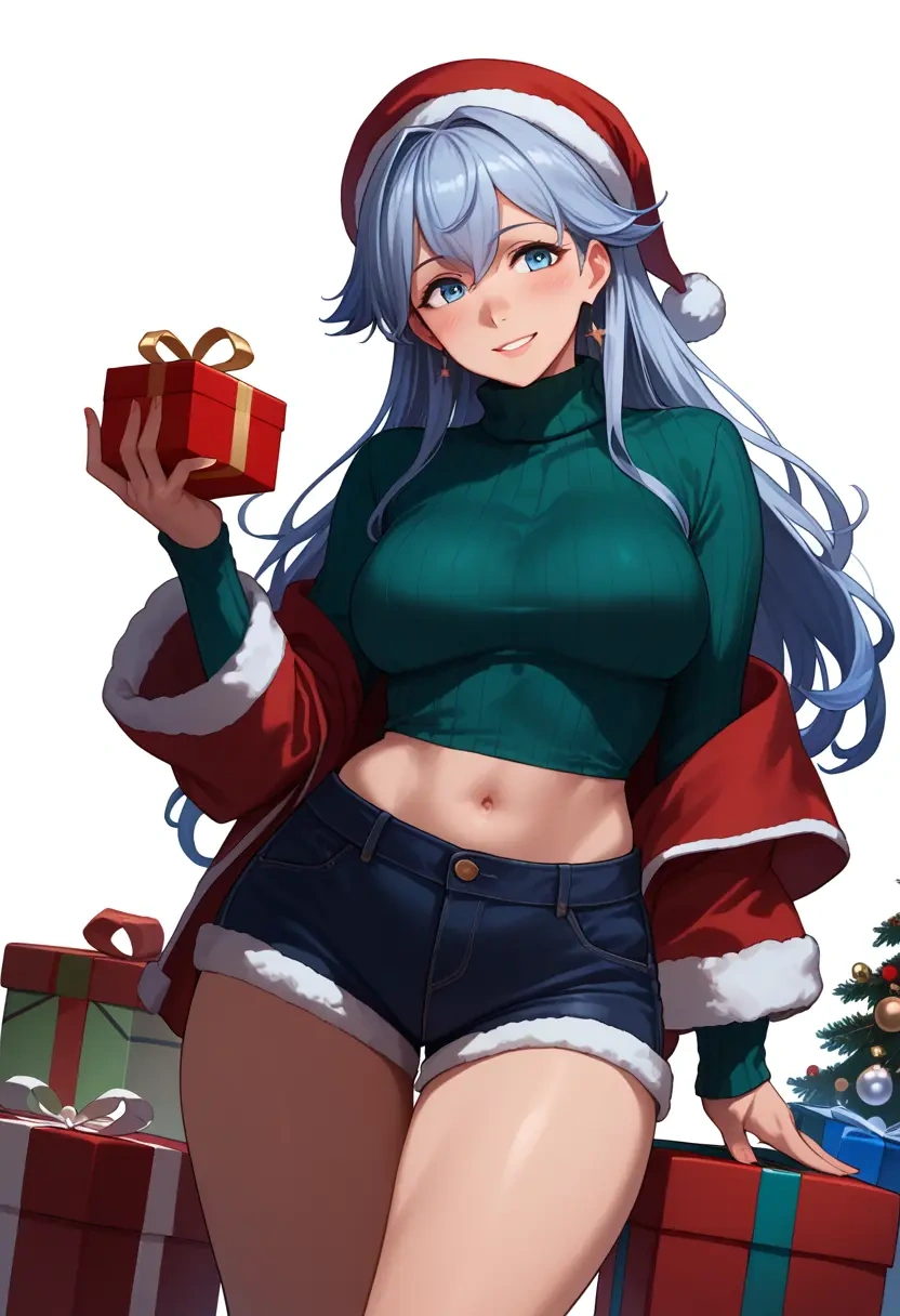 kantai_collection,kamoi_(kancolle),Christmas,red velvet shorts,turtleneck sweater  - 