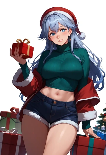 kantai_collection,kamoi_(kancolle),Christmas,red velvet shorts,turtleneck sweater  - AI generated anime art