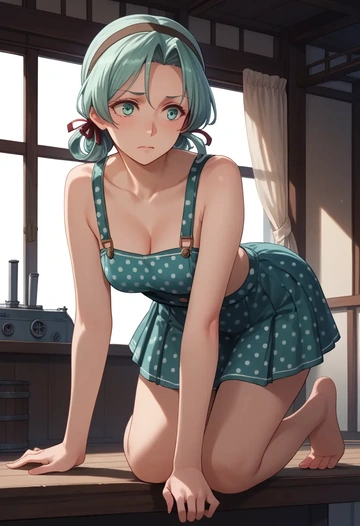 kantai_collection,kamoi_(kancolle),silk slip dress,polka dots  - AI generated anime art