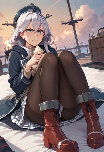 kantai_collection,kamoi_(kancolle),winter,student uniform,hooded coat  - AI generated anime art