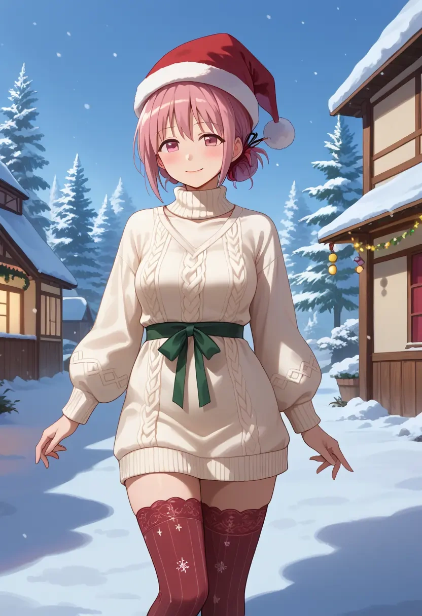 mahou_shoujo_madoka_magica,kaname_madoka,Christmas,sweater dress,stockings  - 