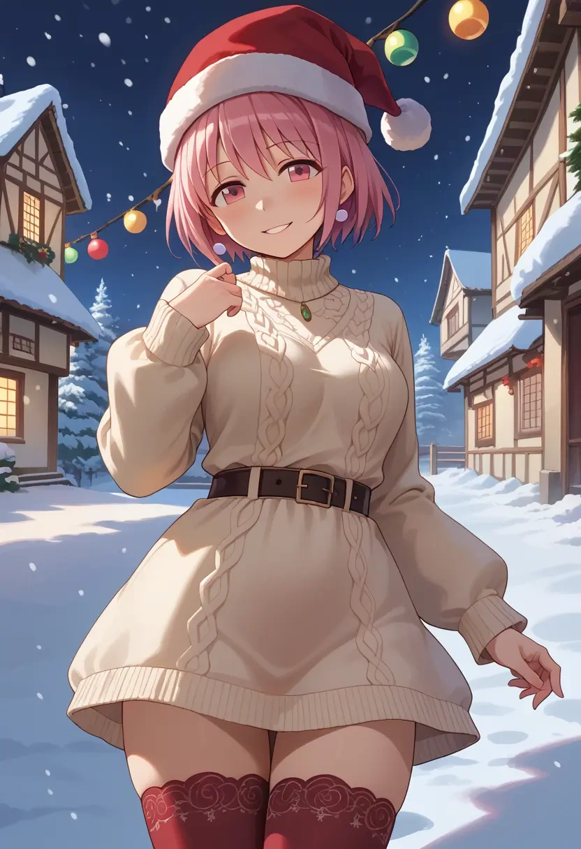 mahou_shoujo_madoka_magica,kaname_madoka,Christmas,sweater dress,stockings  - 