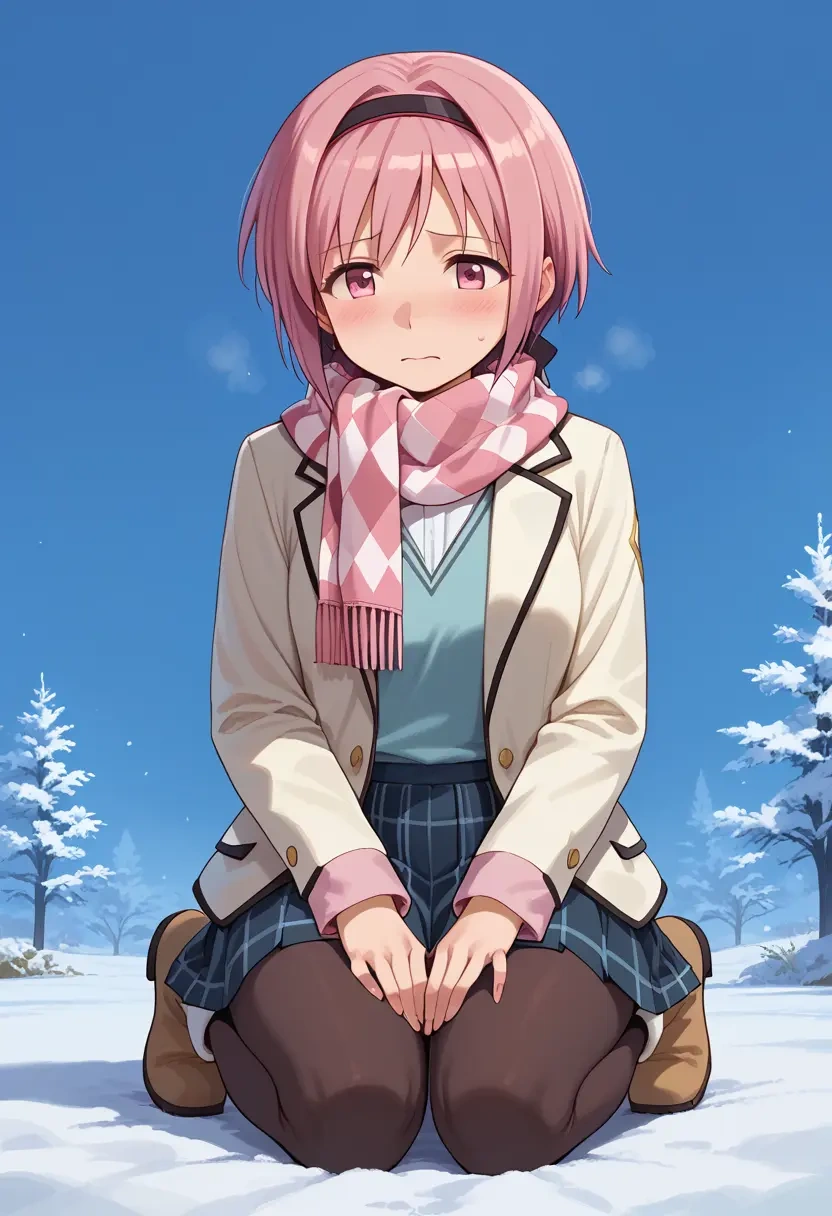 mahou_shoujo_madoka_magica,kaname_madoka,winter,student uniform,puffer jacket  - 