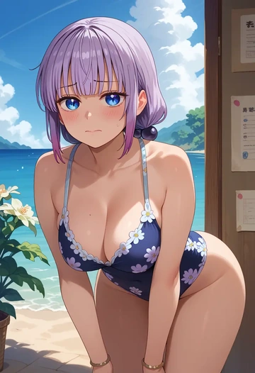 kobayashi-san_chi_no_maidragon,kanna_kamui,swimsuit,floral print  - AI generated anime art