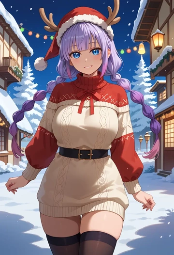 kobayashi-san_chi_no_maidragon,kanna_kamui,sweater,stockings,Thigh garters  - AI generated anime art