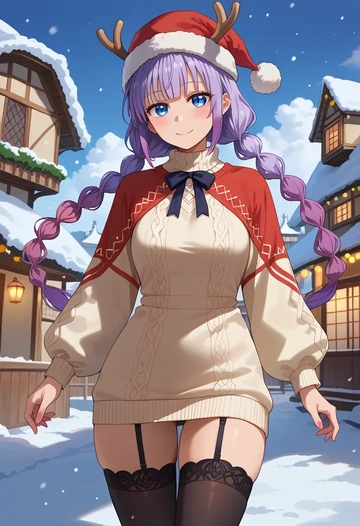 kobayashi-san_chi_no_maidragon,kanna_kamui,sweater,stockings,Thigh garters  - AI generated anime art