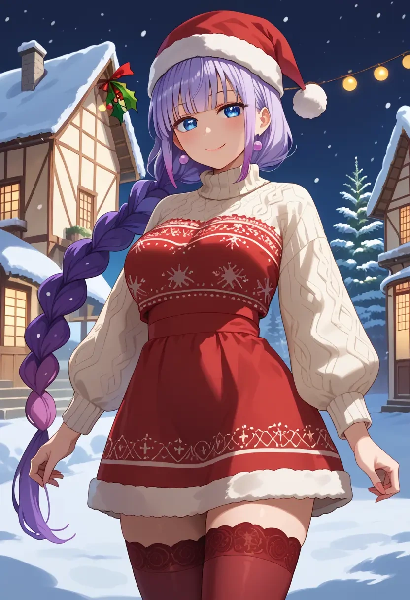 kobayashi-san_chi_no_maidragon,kanna_kamui,Christmas,sweater dress,stockings  - 