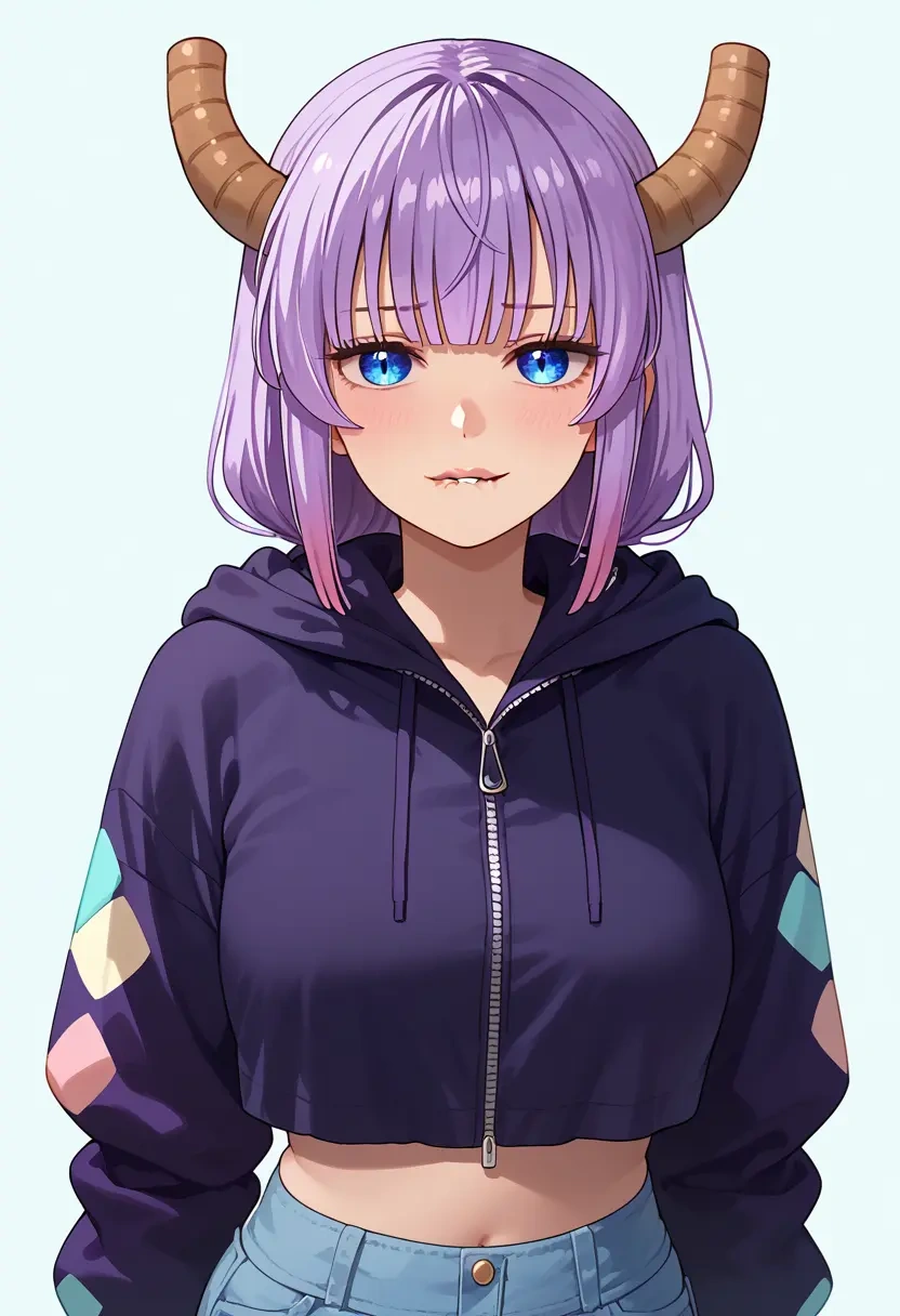 kobayashi-san_chi_no_maidragon,kanna_kamui,crop hoodie,shorts  - 