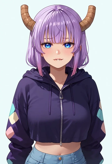 kobayashi-san_chi_no_maidragon,kanna_kamui,crop hoodie,shorts  - AI generated anime art