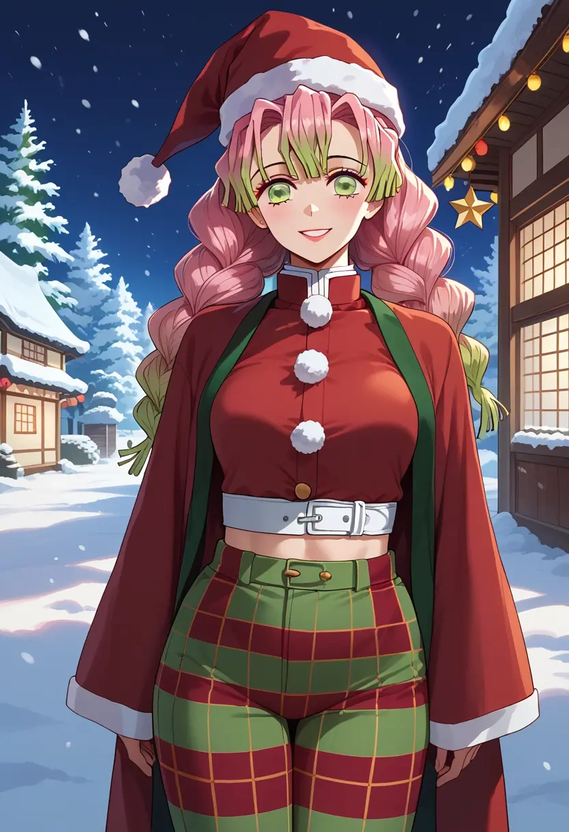 kimetsu_no_yaiba,kanroji_mitsuri,Christmas,plaid trousers  - 