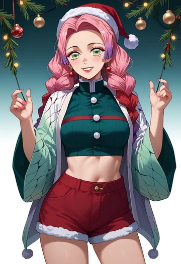 kimetsu_no_yaiba,kanroji_mitsuri,Christmas,red velvet shorts  - AI generated anime art