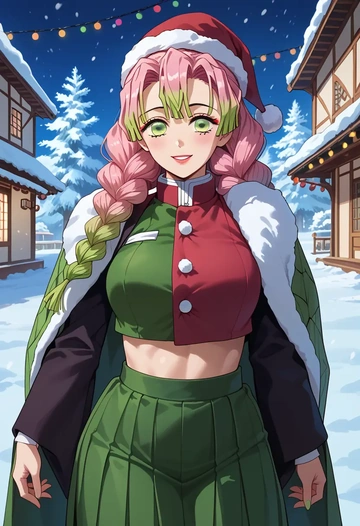 kimetsu_no_yaiba,kanroji_mitsuri,Christmas,dress  - AI generated anime art