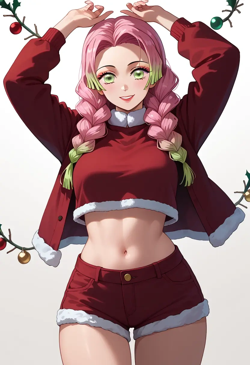 kimetsu_no_yaiba,kanroji_mitsuri,Christmas,red velvet shorts  - 