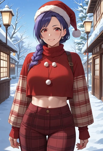 idolmaster,kanzaki_ranko,Christmas,plaid trousers  - AI generated anime art