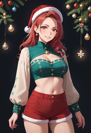 idolmaster,kanzaki_ranko,Christmas,red velvet shorts  - AI generated anime art