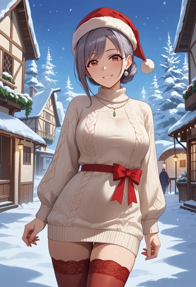 idolmaster,kanzaki_ranko,Christmas,sweater dress,stockings  - 