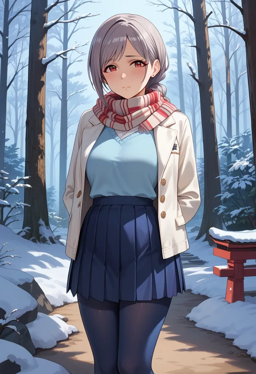 idolmaster,kanzaki_ranko,winter,student uniform,puffer jacket  - 