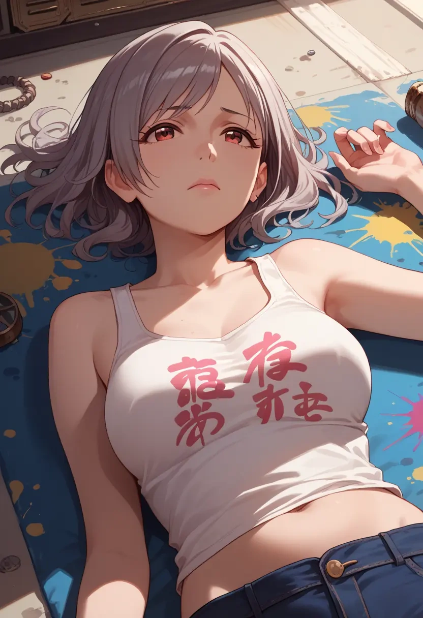 idolmaster,kanzaki_ranko,abstract graffiti tank,dolphin shorts  - 