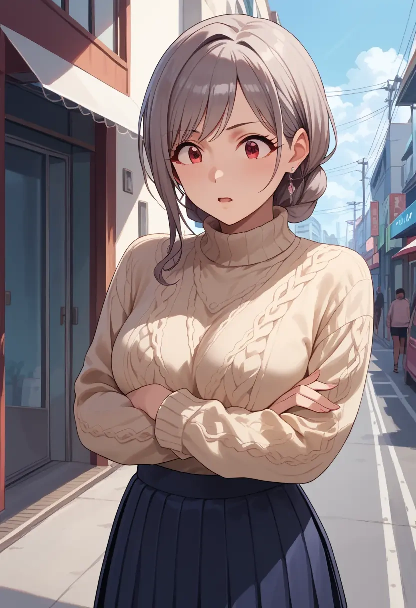 idolmaster,kanzaki_ranko,sweater,cropped,pleated midi skirt  - 