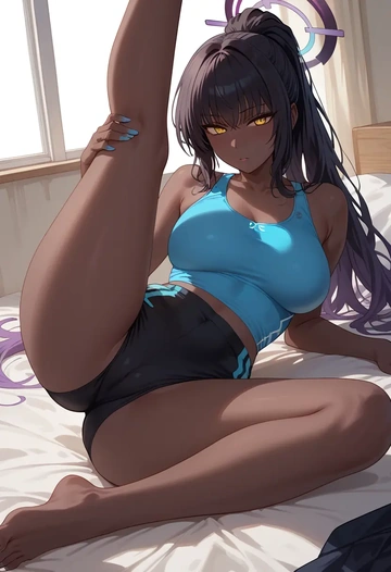 blue_archive,karin_(blue_archive),yoga shorts,spread legs,sexy,one leg up  - AI generated anime art