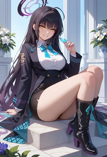 blue_archive,karin_(blue_archive),shirt dress,belted,stockings  - AI generated anime art