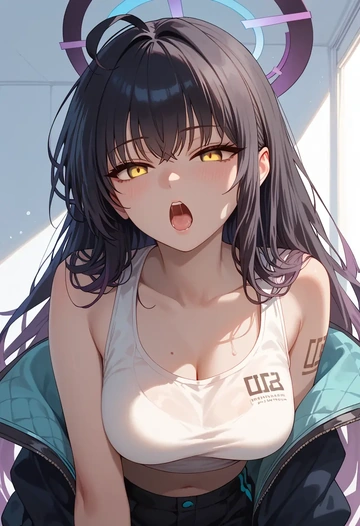 blue_archive,karin_(blue_archive),crop top,loose joggers,headset  - AI generated anime art