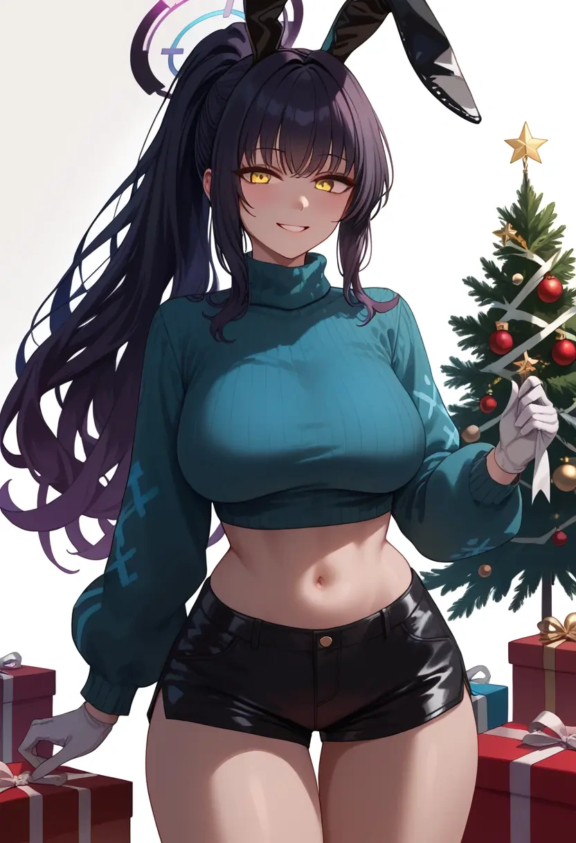 blue_archive,karin_(bunny)_(blue_archive),Christmas,red velvet shorts,turtleneck sweater  - 