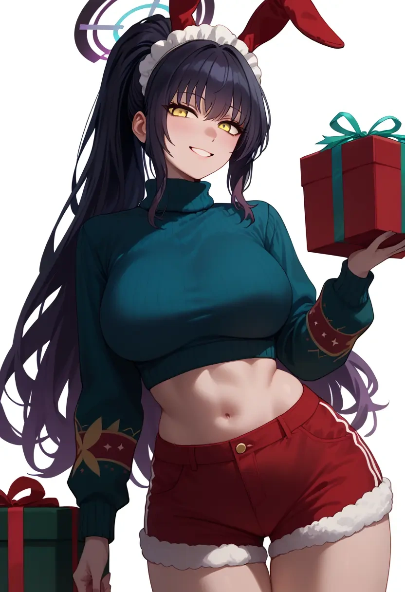 blue_archive,karin_(bunny)_(blue_archive),Christmas,red velvet shorts,turtleneck sweater  - 