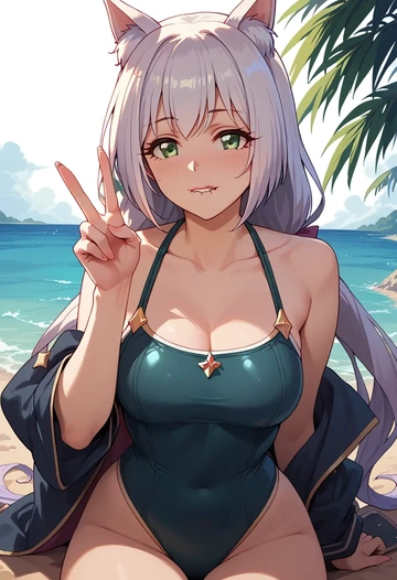 princess_connect!,karyl_(princess_connect!),retro style swimsuit,frilled neckline,bow detail  - AI generated anime art