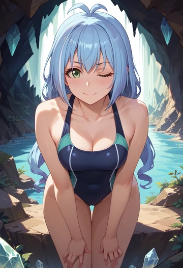 princess_connect!,karyl_(princess_connect!),racerback swimsuit,striped trim,name tag patch  - AI generated anime art