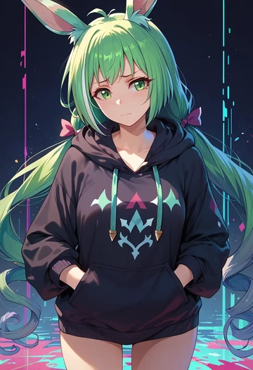 princess_connect!,karyl_(princess_connect!),oversized graphic hoodie,thigh-high socks,shorts  - AI generated anime art