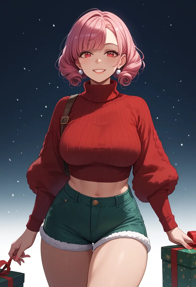 utau,kasane_teto,Christmas,red velvet shorts,turtleneck sweater  - 