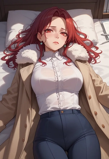 utau,kasane_teto,coat,fur-collar,tailored trousers  - AI generated anime art