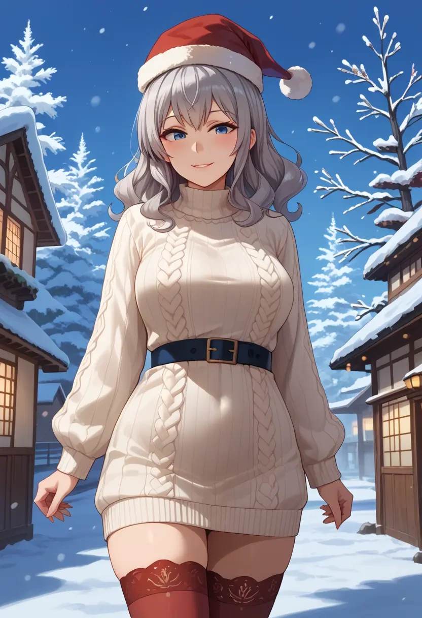 kantai_collection,kashima_(kancolle),Christmas,sweater dress,stockings  - 