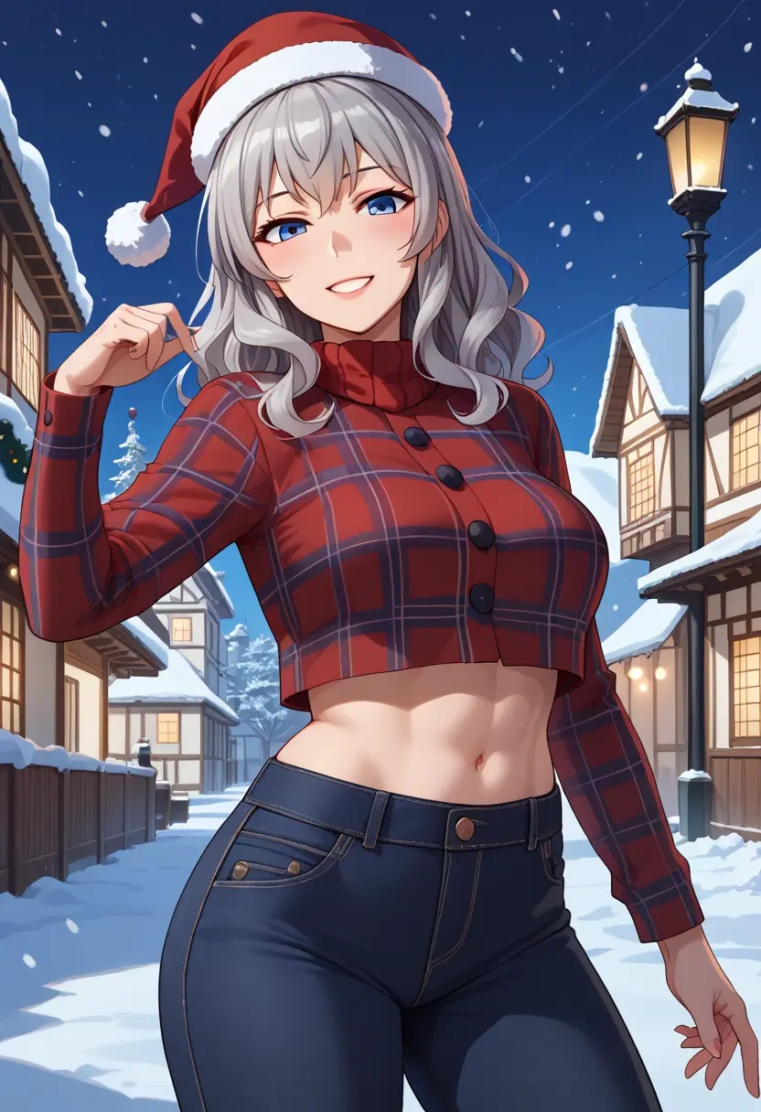 kantai_collection,kashima_(kancolle),Christmas,plaid trousers  - 