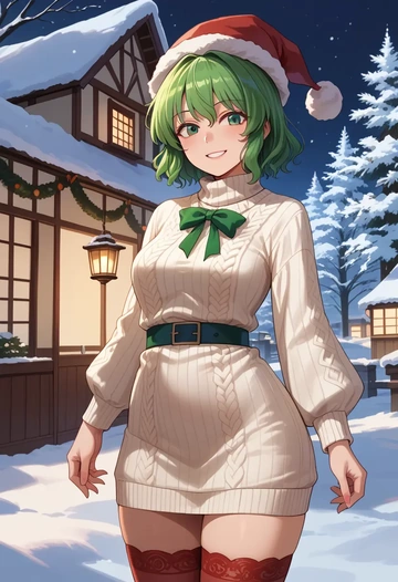 touhou,kasodani_kyouko,Christmas,sweater dress,stockings  - AI generated anime art