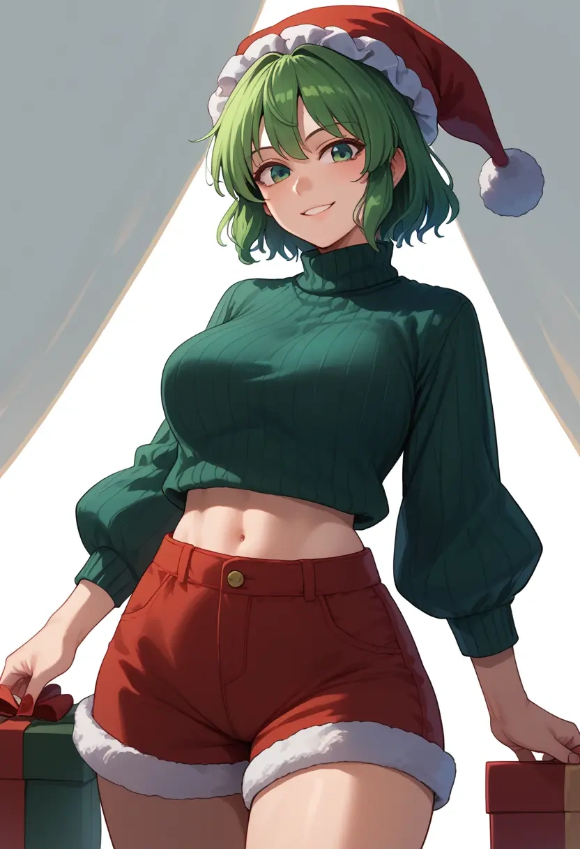 touhou,kasodani_kyouko,Christmas,red velvet shorts,turtleneck sweater  - 