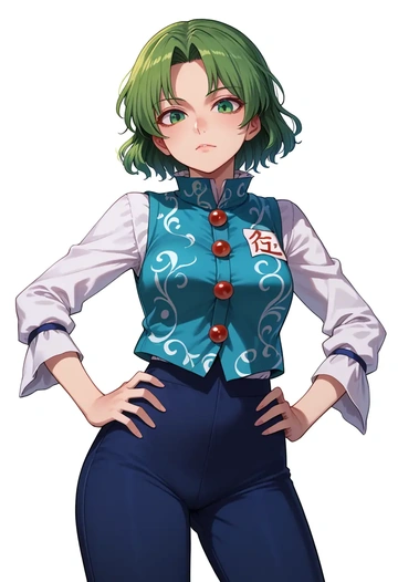 touhou,kasodani_kyouko,vest,quilted,jogger pants  - AI generated anime art