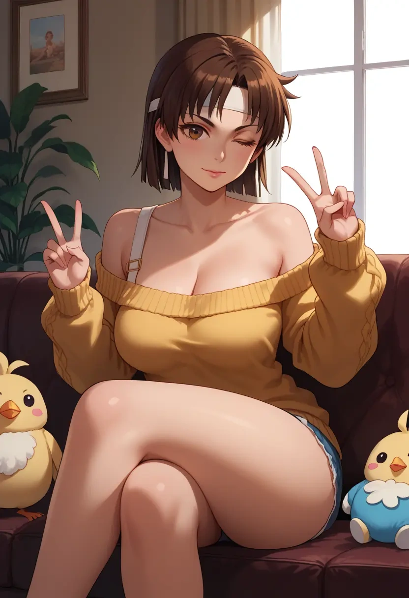 street_fighter,kasugano_sakura,off-shoulder,sweater  - 