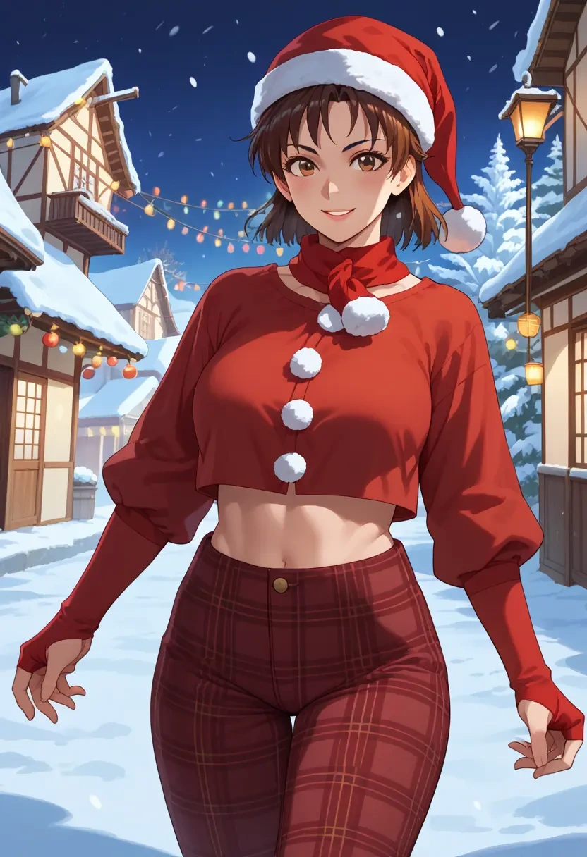 street_fighter,kasugano_sakura,Christmas,plaid trousers  - 