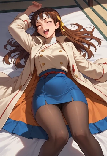 street_fighter,kasugano_sakura,coat,long,double-breasted,pencil skirt  - AI generated anime art