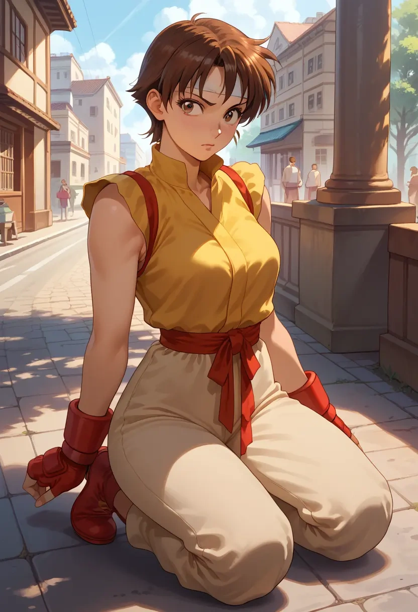 street_fighter,kasugano_sakura,jumpsuit,sleeveless,flare pants  - 