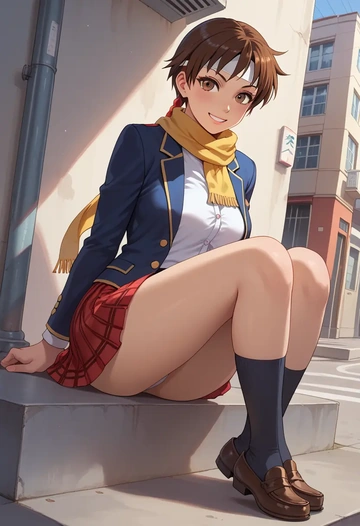 street_fighter,kasugano_sakura,winter,student uniform,plaid skirt  - AI generated anime art